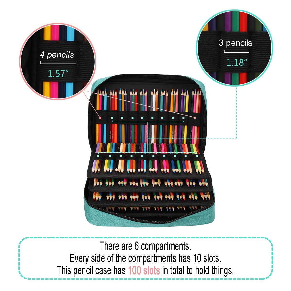 JAKAGO 304 Slots Colored Pencil Case Large Capacity Storage Bag for Artist Painter Multi-Functional