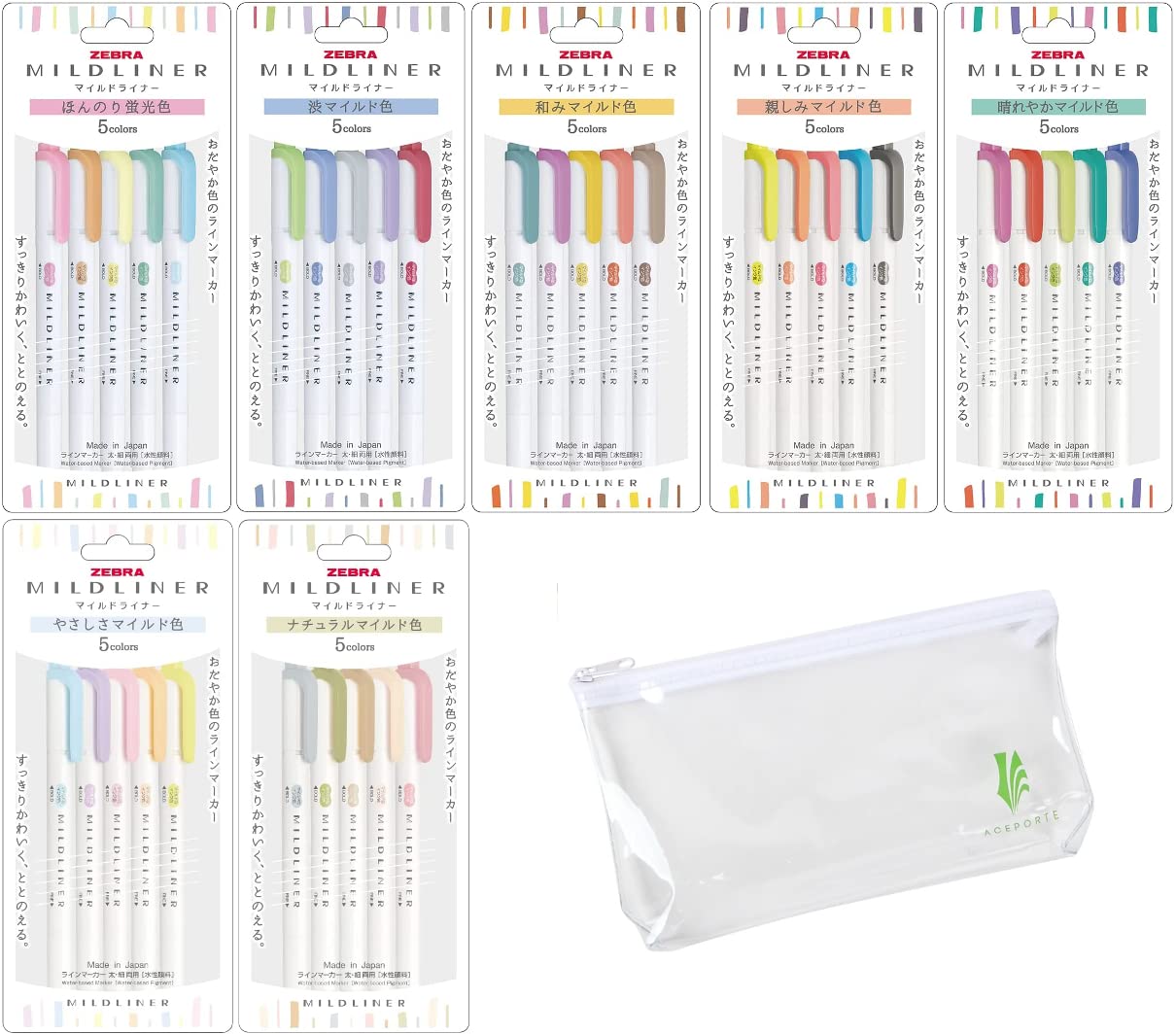 ZEBRA MILDLINER Highlighter pen markers, 7-Pack (WKT7-5C / WKT7-5C-NC / WKT7-5C-RC / WKT7-N-5C /