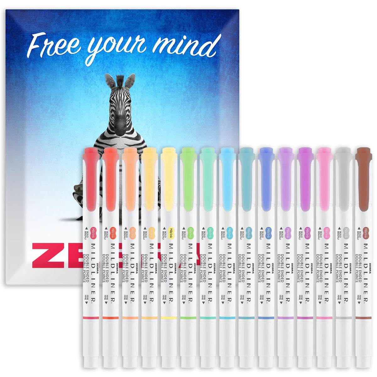 Zebra Pen Mildliner Dual Tip Highlighter Pens - Broad & Fine Tip Double Ended Markers - Pack of