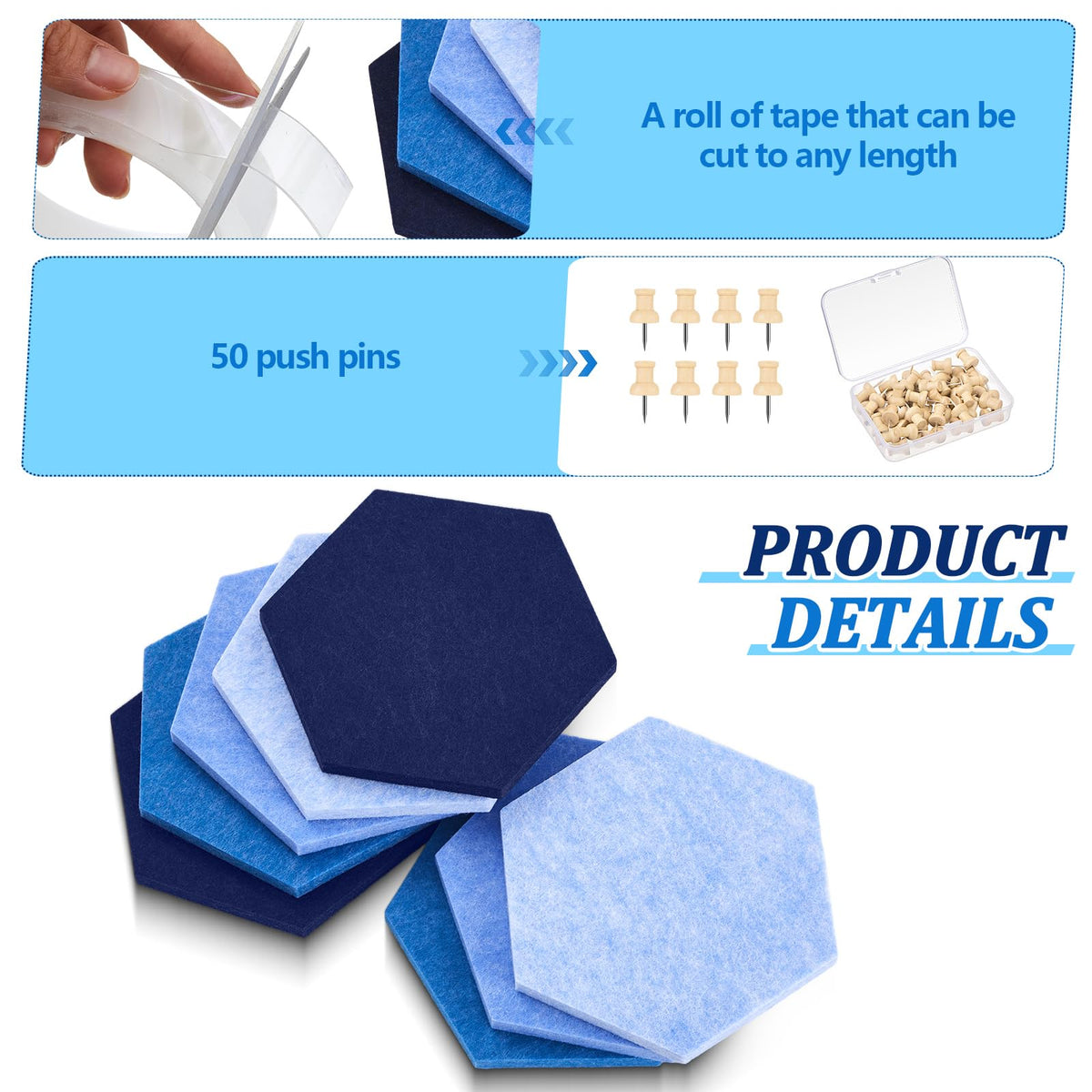 6.7 x 5.9 in 16 Pcs Hexagon Cork Board Tiles, Felt Pin Boards, Ocean