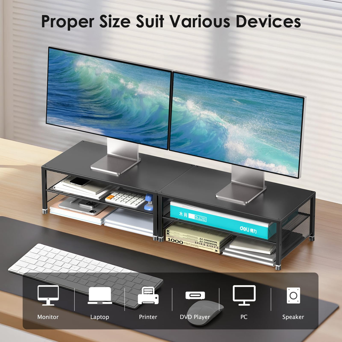 ECOLOVI 2-Tier Computer Monitor Stand Riser, Printer & Laptop Stand, Office Desk Accessories