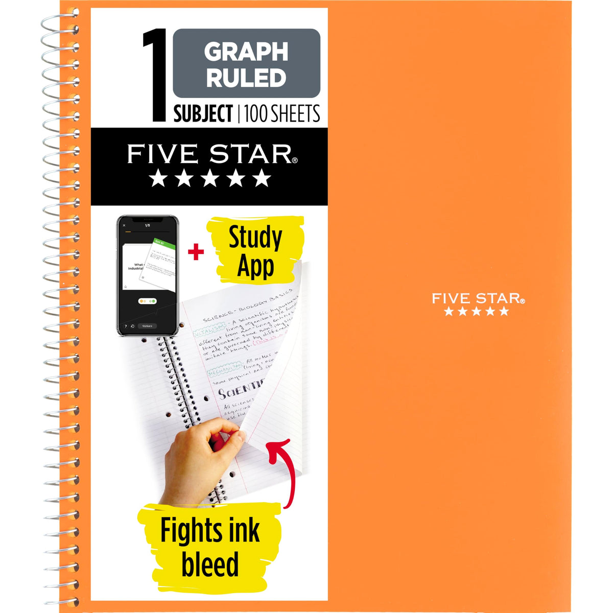 Five Star Spiral Notebook + Study App, 1 Subject, Graph Ruled Paper, 8-1/2" x 11", 100 Sheets