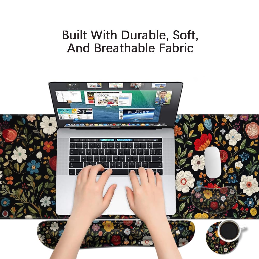 MIBITRI Keyboard Mouse Pad Set, Extended Gaming Mouse Pad+Ergonomics Keyboard Wrist Rest Support