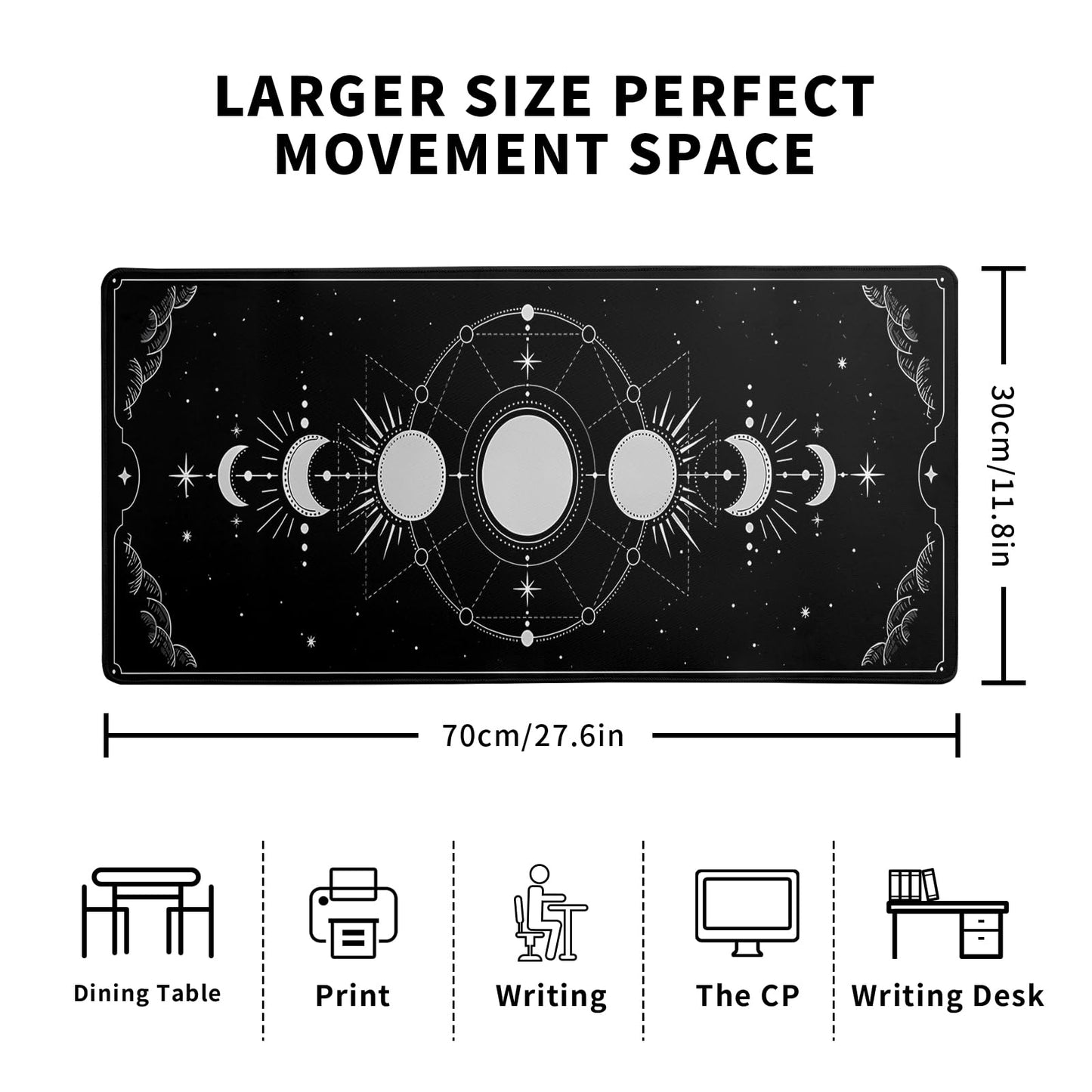 Sun Moon Gaming Mouse Pad Black Large Mouse Pad for Keyboard and Mousepad Desk Mat with 3mm