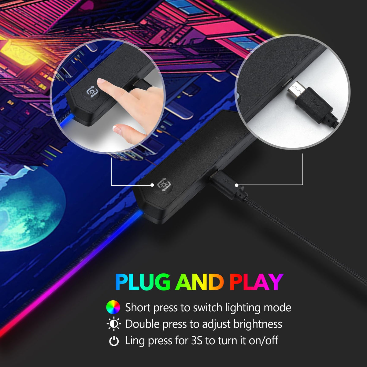AIMSA RGB Gaming Mouse Pad, Large Mousepad with 14 Led Light Modes, Keyboard Pad Gaming Accessories