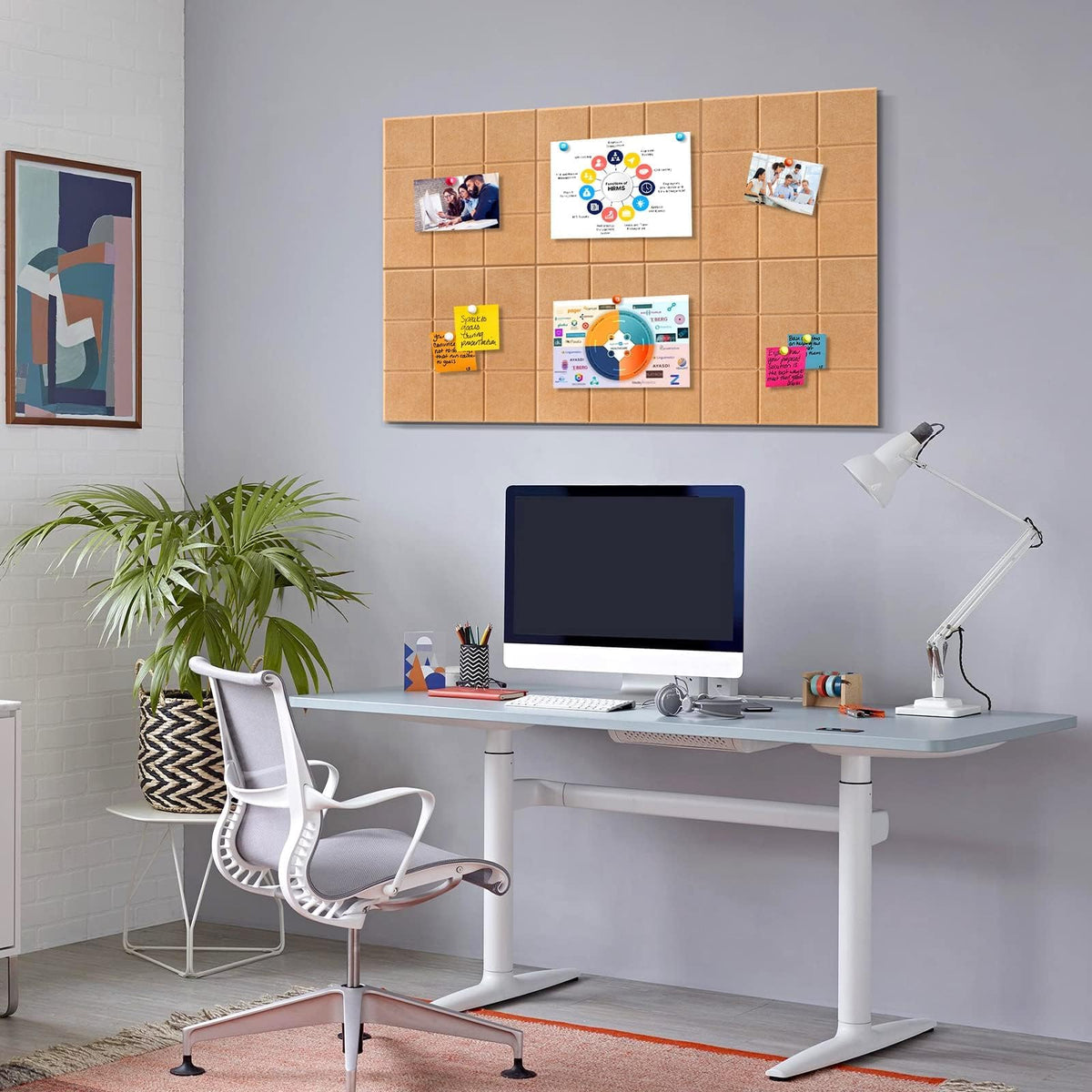 Uoisaiko Bulletin Board 6 Pack Large Pin Board 11.8" x 11.8", Felt Board Tiles with 30 Push Pins