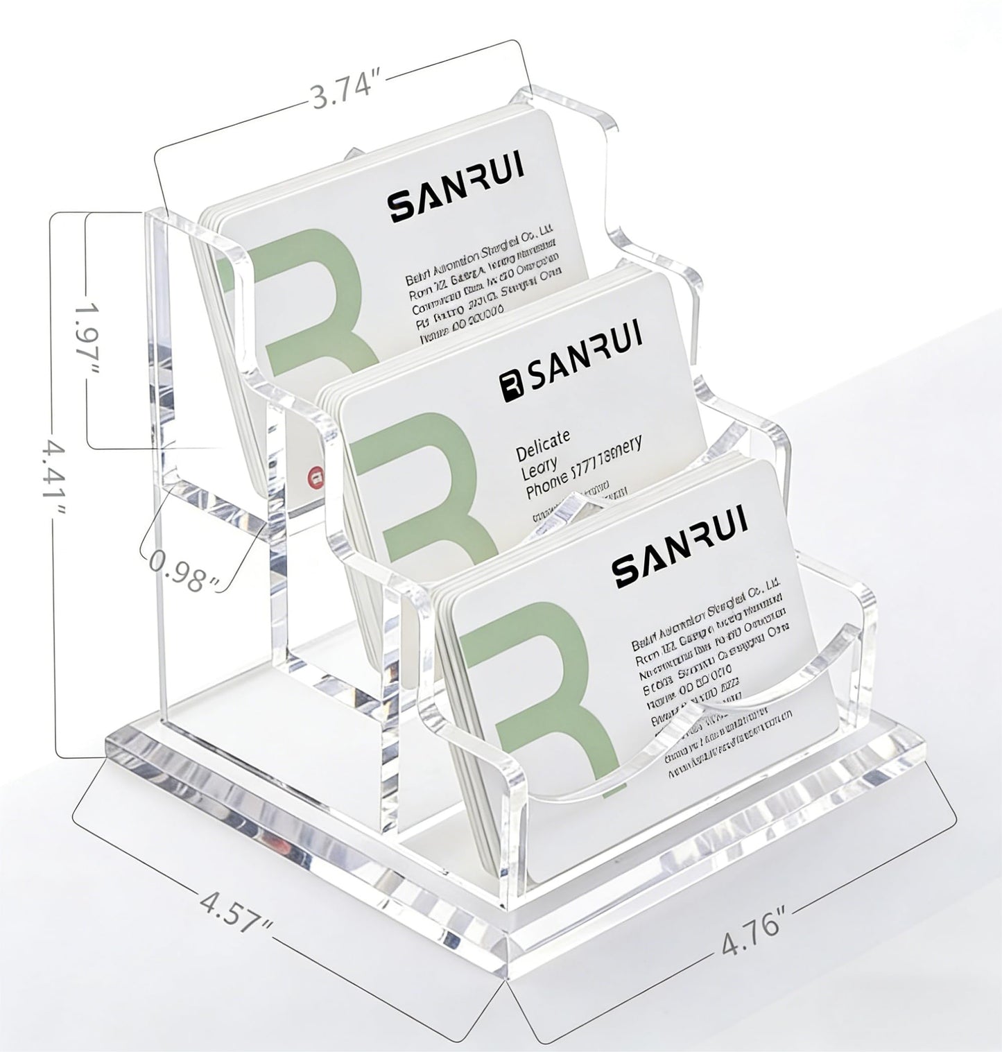 YUXUN Business Card Holder Display for Desk, Clear Acrylic Cards Organizer 3 Tier 3 Slots, Business