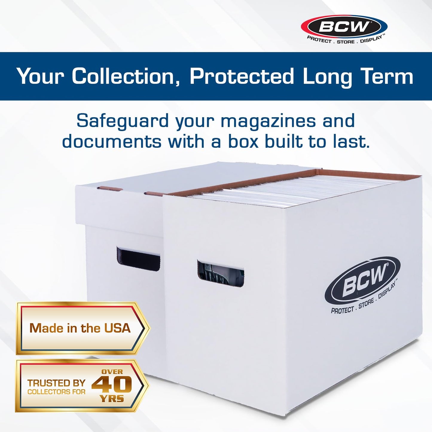 BCW Magazine and Document Storage Boxes, Stackable Cardboard, White, 5 Pack