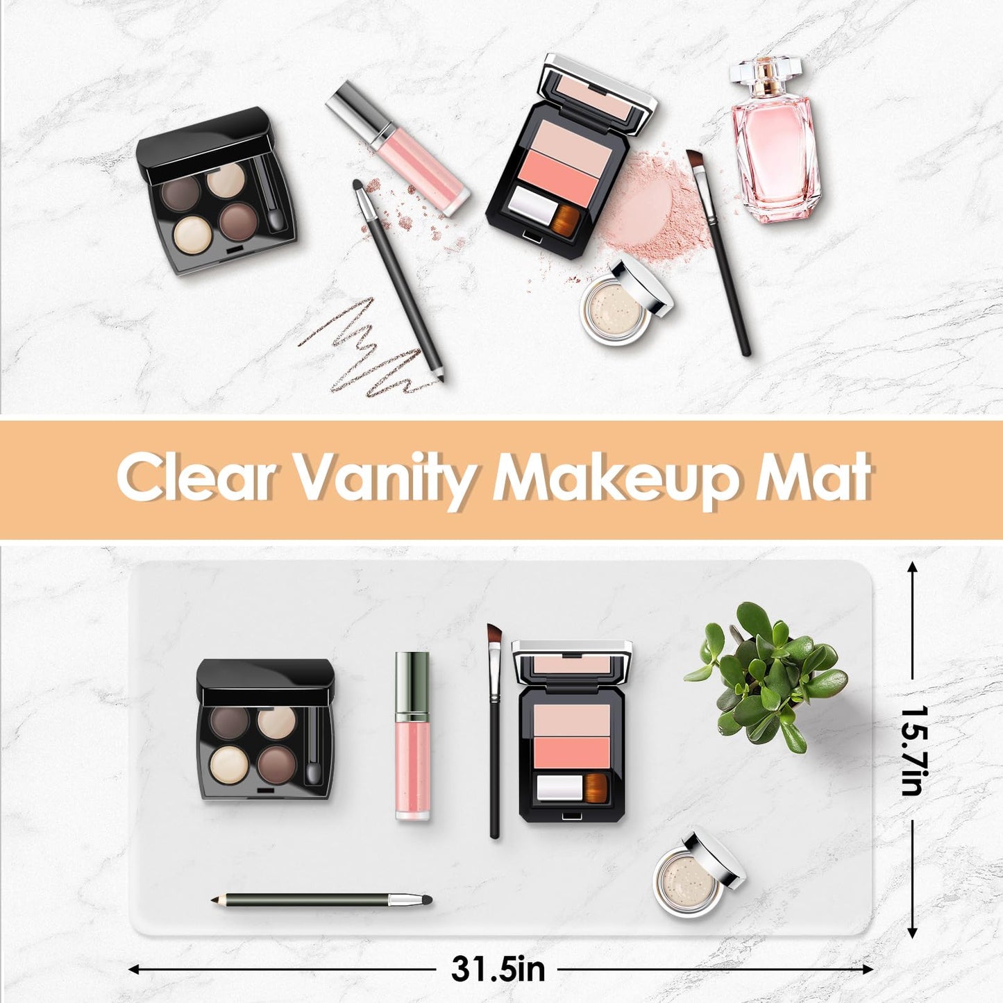 Makeup Mat for Vanity to Protect Desk Top, PVC Desk Mat, 31.5x15.7in, Clear