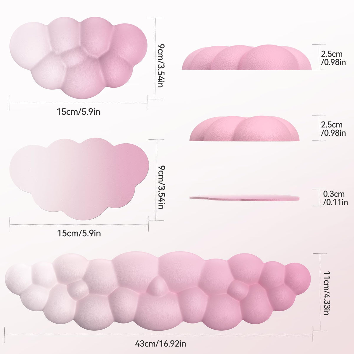 TECKNET Cloud Keyboard Wrist Rest Set, Cloud Wrist Rest with Non-Slip Base, PU Leather Wrist Pad