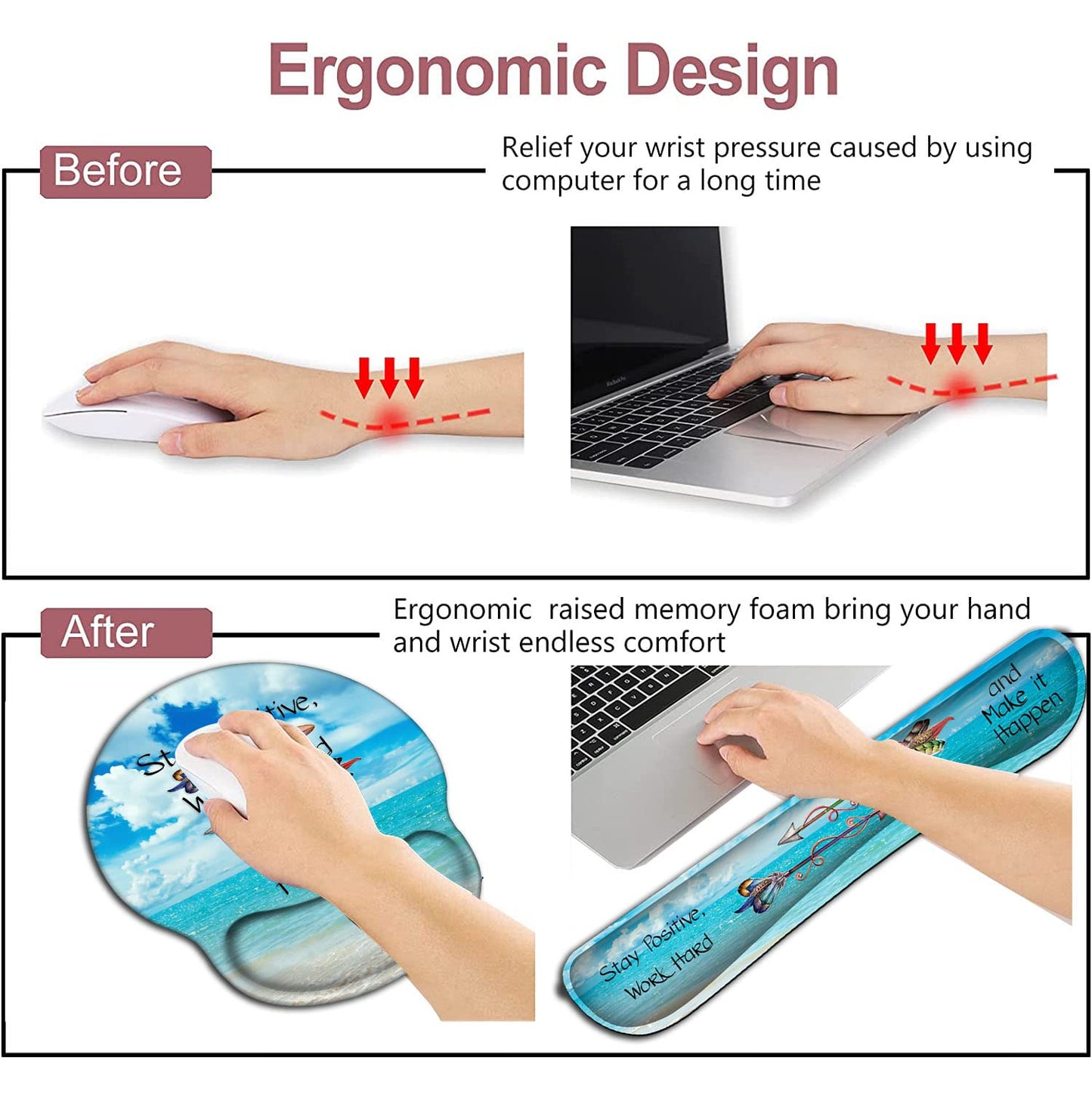Mouse Pad Square Beach Style Anti-Slip Rubber Mousepad with Durable Stitched Edges for Gaming