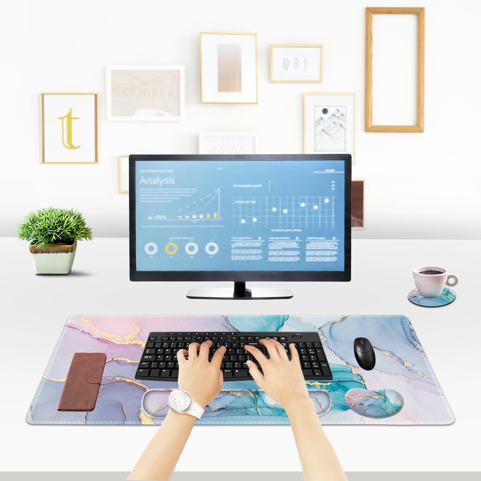ToLuLu Extended Gaming Mouse Pad, Memory Foam Ergonomic Keyboard Mouse Wrist Rest Support Set