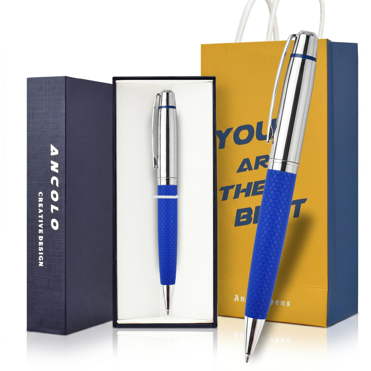 Ancolo Personalized Ballpoint Pen with PU Leather-Gift Set for Men & Women