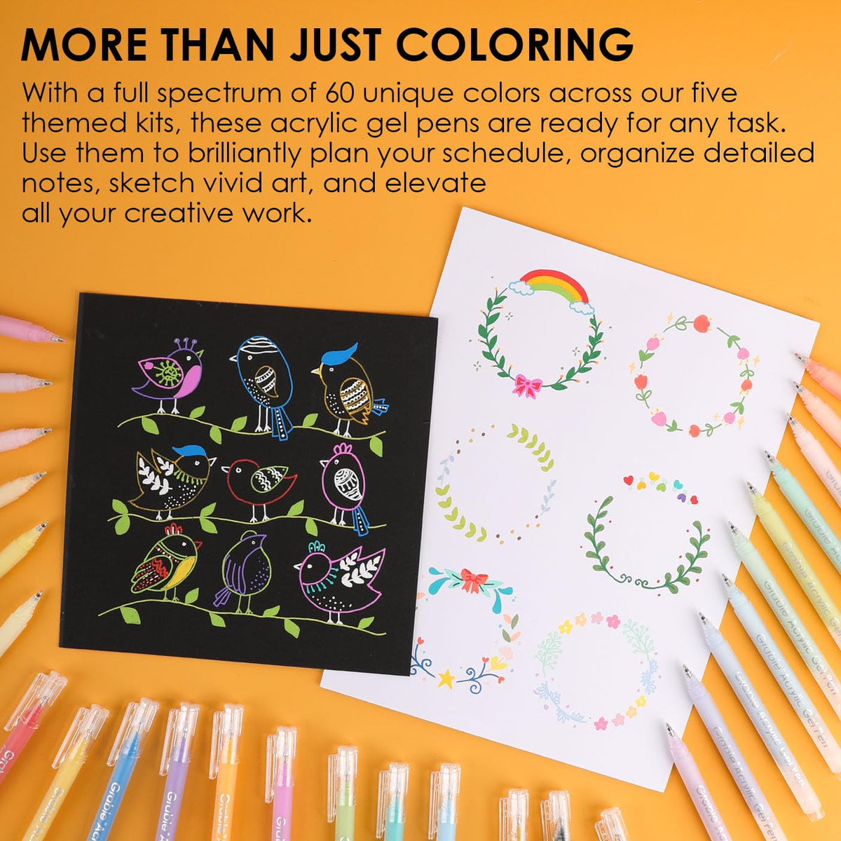 Grabie Acrylic Gel Pens Coloring Kit with Book, Pack of 12 Forest Colors