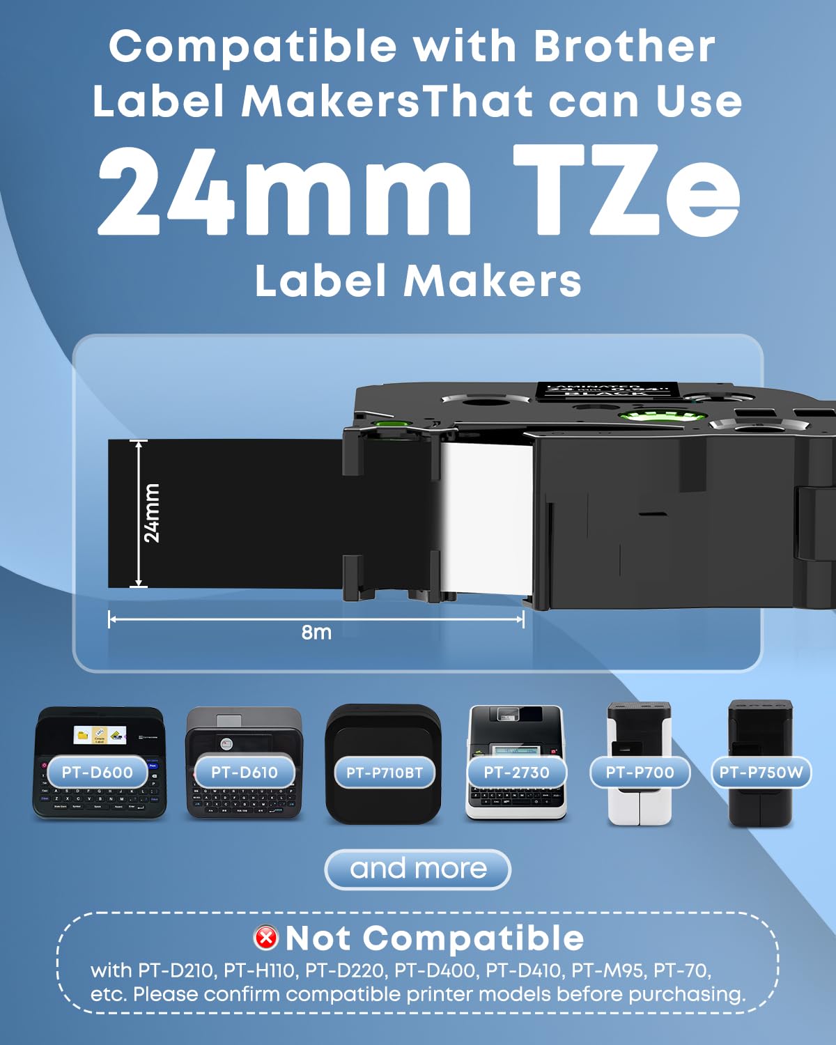 COLORWING TZe-355 24mm Black Label Tape Relacemet for Brother TZ Tape 0.94"