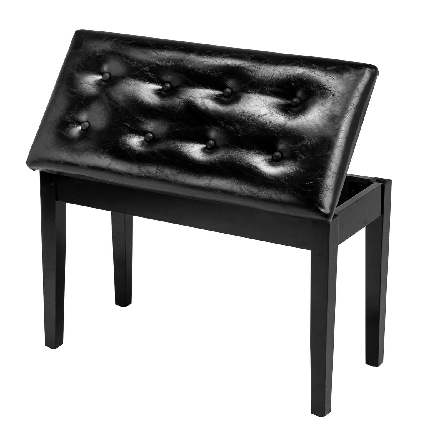 Bonnlo Wooden Duet Piano Bench with Storage, Padded Seat, Black