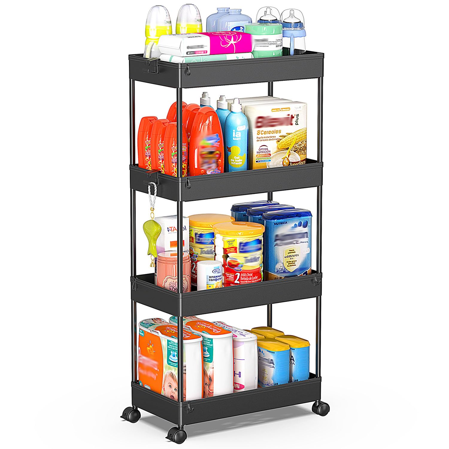 SPACEKEEPER Storage Cart 4-Tier, Bathroom Rolling Cart Utility Storage Organizer Shelf Mobile