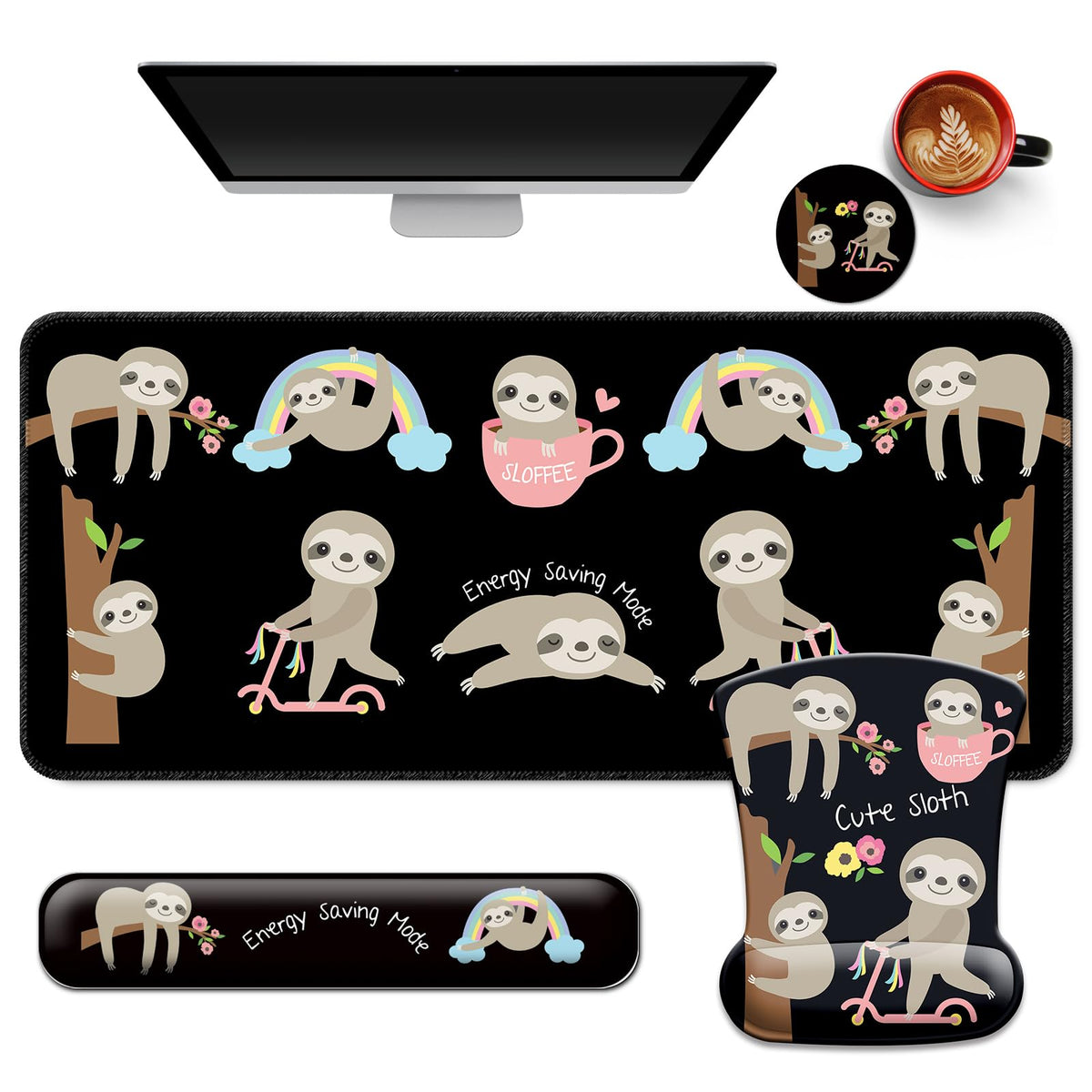 VINEBURY Desk Mat Set Keyboard and Mouse Pad with Wrist Rest Support