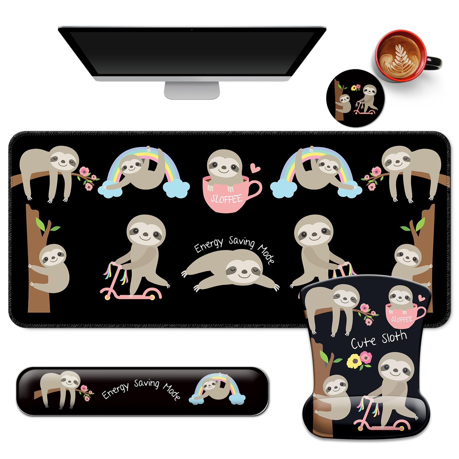 VINEBURY Desk Mat Set Keyboard and Mouse Pad with Wrist Rest Support