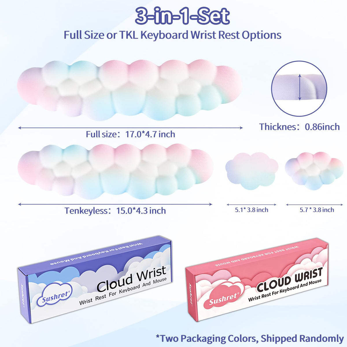 Sushret Cloud Wrist Rest Keyboard, Cloud Keyboard Wrist Pad Set with PU Leather Memory Foam, Cute