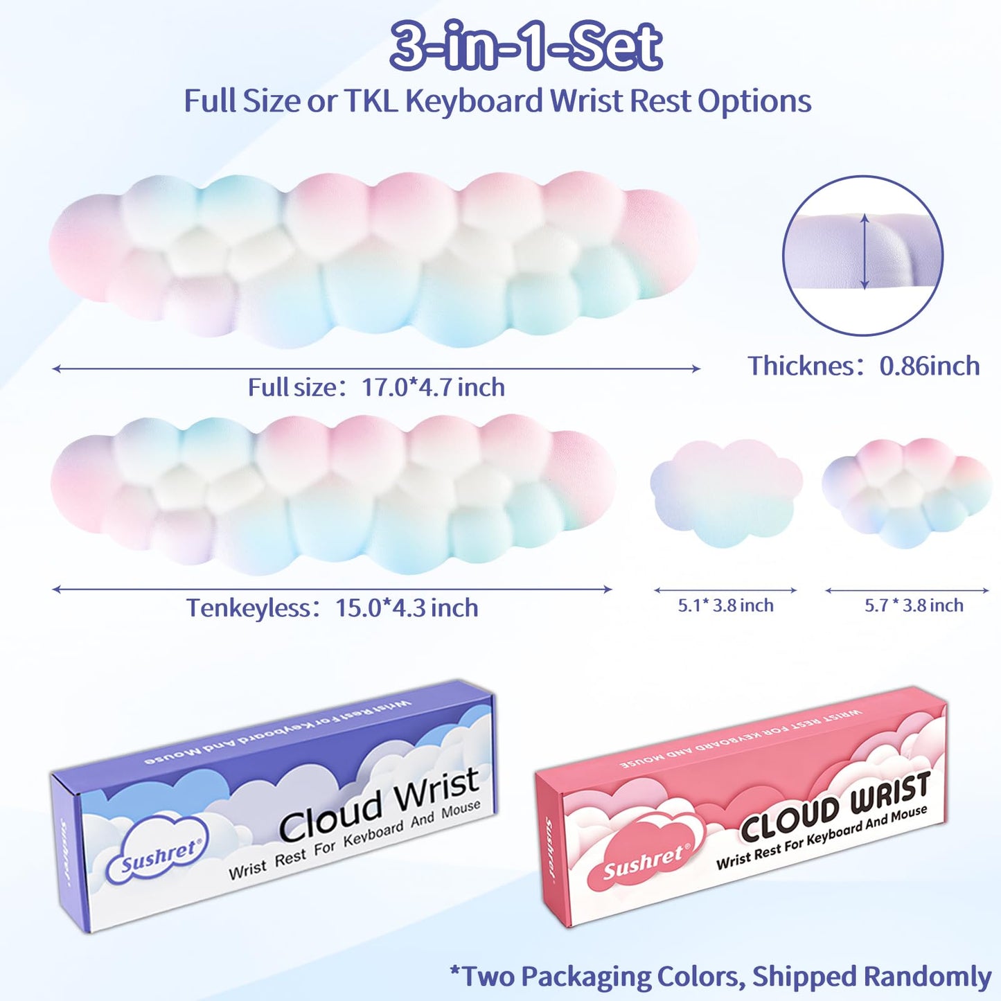 Sushret Cloud Wrist Rest Keyboard, Cloud Keyboard Wrist Pad Set with PU Leather Memory Foam, Cute
