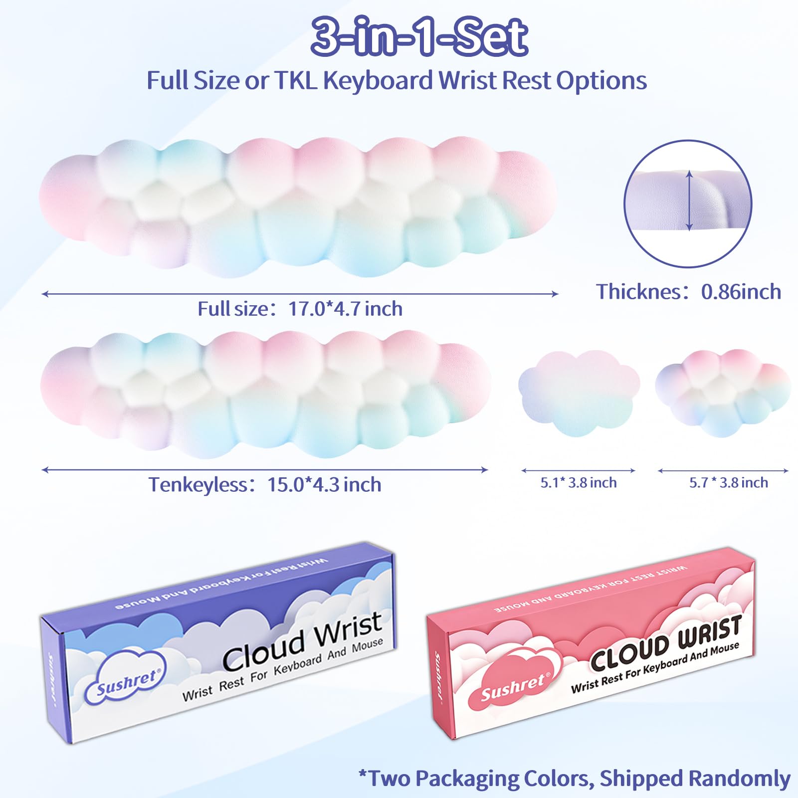 Sushret Cloud Wrist Rest Keyboard, Cloud Keyboard Wrist Pad Set with PU Leather Memory Foam, Cute