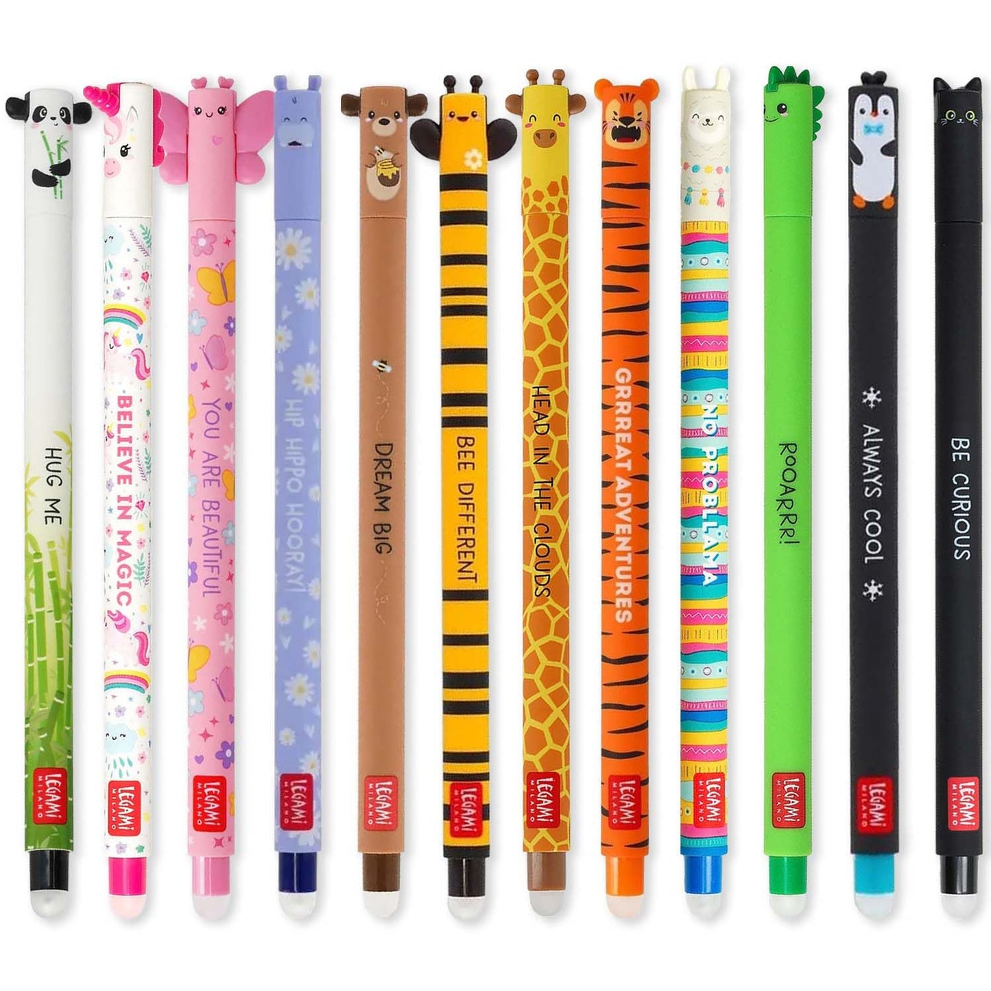 LEGAMI - Set of 12 Erasable Gel Pens with Thermosensitive Erase Ink, Range of ink colours & barrel