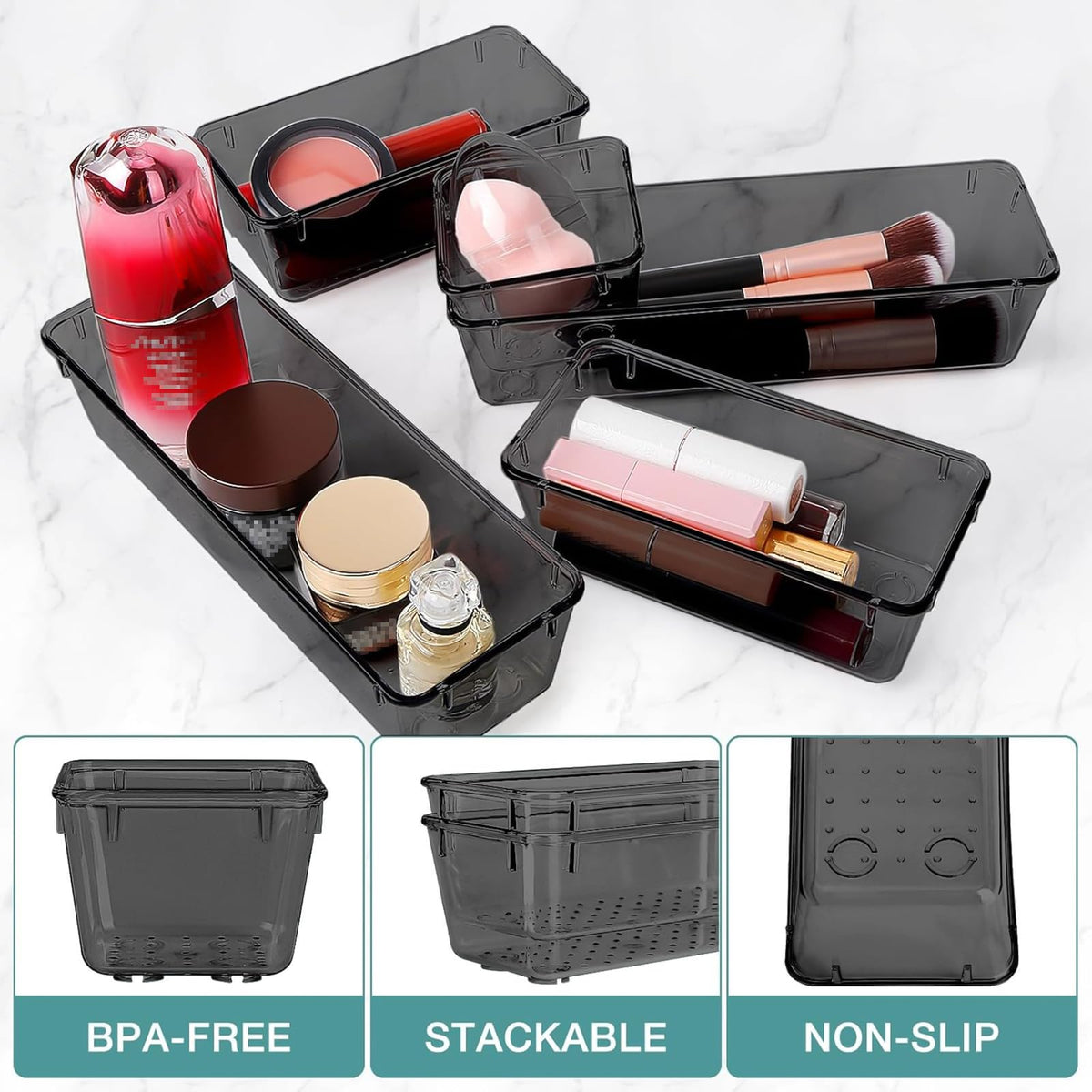 25 PCS Drawer Organizer Set, 5 Size Bathroom and kitchen organizer Trays