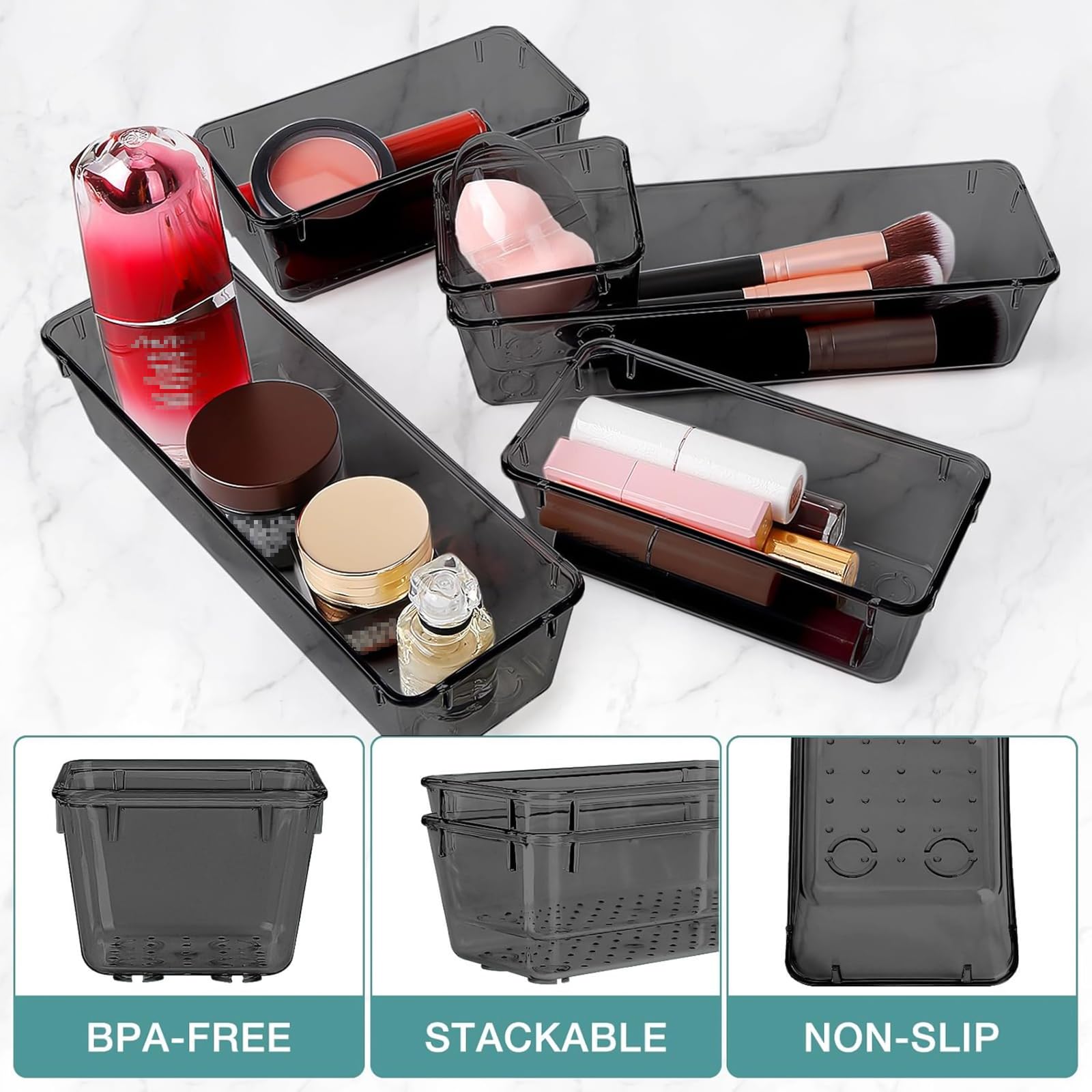 25 PCS Drawer Organizer Set, 5 Size Bathroom and kitchen organizer Trays