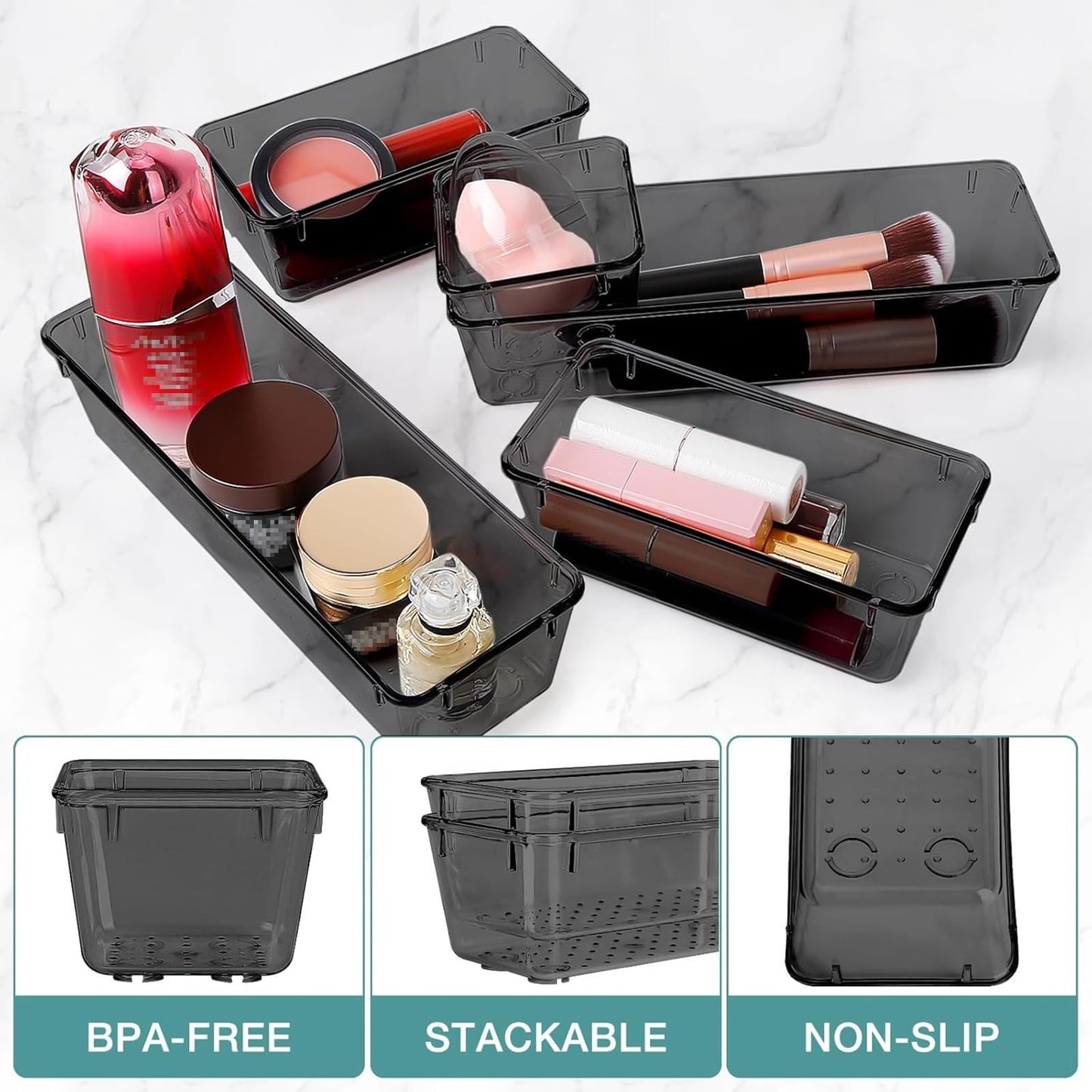 23 PCS Drawer Organizer Set, 5 Size Bathroom and kitchen organizer Trays