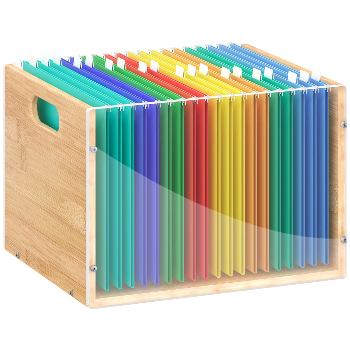Sbanmao Clear Acrylic File Box Organizer, Bamboo Hanging Folder Storage Boxes, Filing Crate Bin