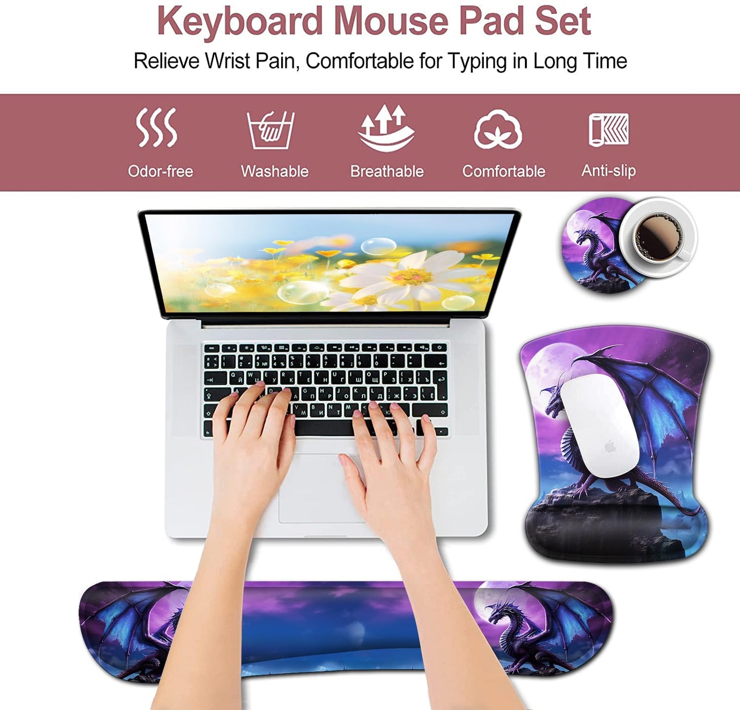 Mouse Pad with Wrist Support, Office Easy Typing, Games, to Relieve Fatigue, Non-Slip and Durable