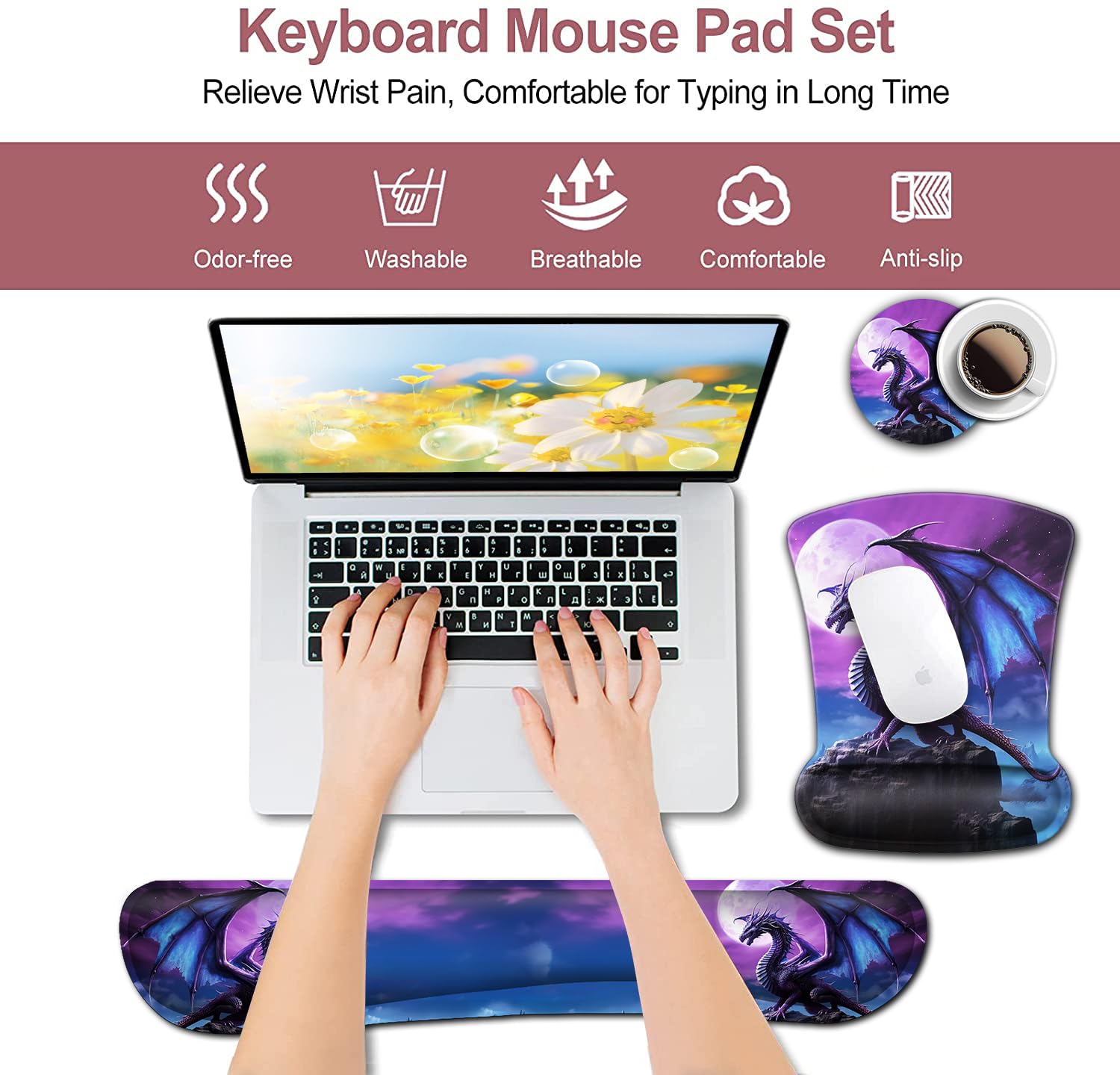Mouse Pad with Wrist Support, Office Easy Typing, Games, to Relieve Fatigue, Non-Slip and Durable
