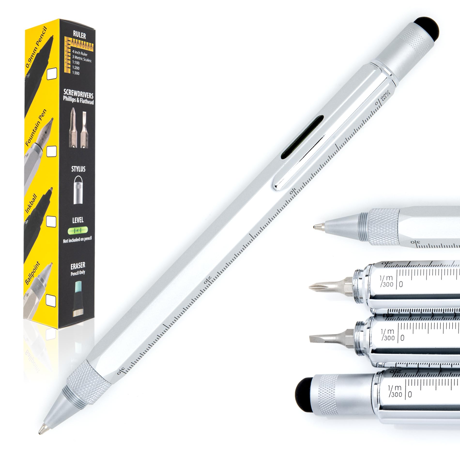 Monteverde USA 9-in-1 Tool Ballpoint Pen in Silver – Multifunctional Pen with Stylus, Screwdrivers