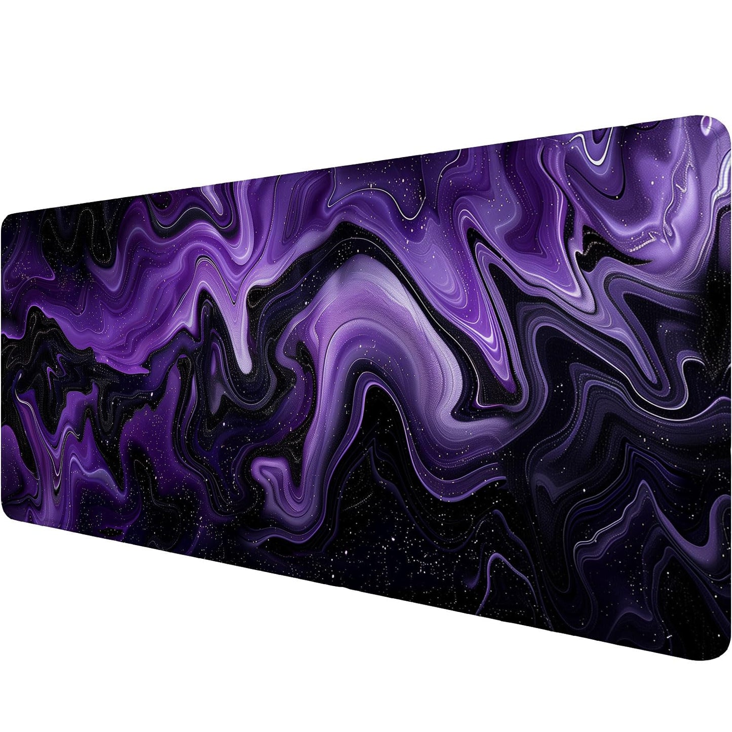 Dark Purple Ripples Desk Pad Mouse Pad Black Purple Lines Large Gaming Mouse Mat with Stitched