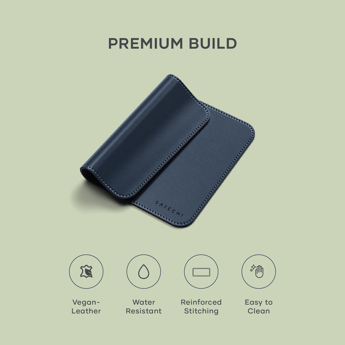 Satechi Vegan-Leather Mouse Pad, Reversible Design, Ergonomic, Blue