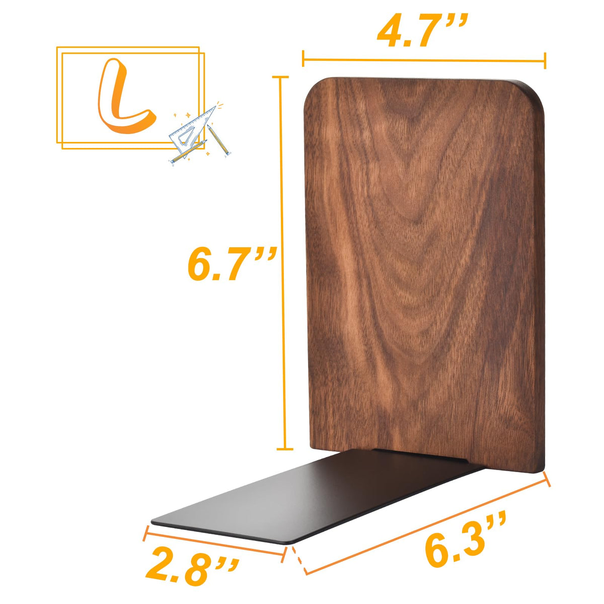 VIVTOB Book Ends, Black Walnut Wooden Bookends for Shelves - Heavy Duty Non-Slip Book Organizers