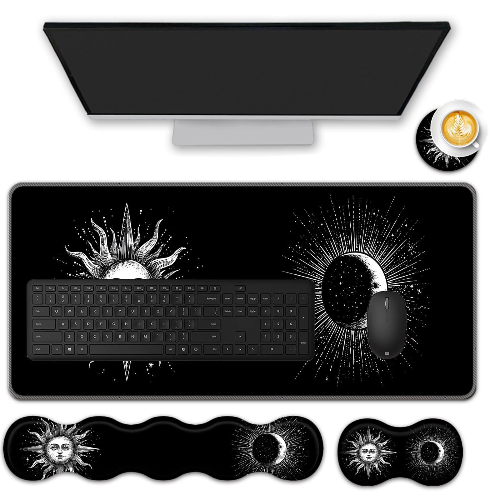 FGDRFGRW Mouse Pad Set,(31.5×11.8 in) Desk Pad + Keyboard Wrist Rest Support + Mouse Wrist Rest +