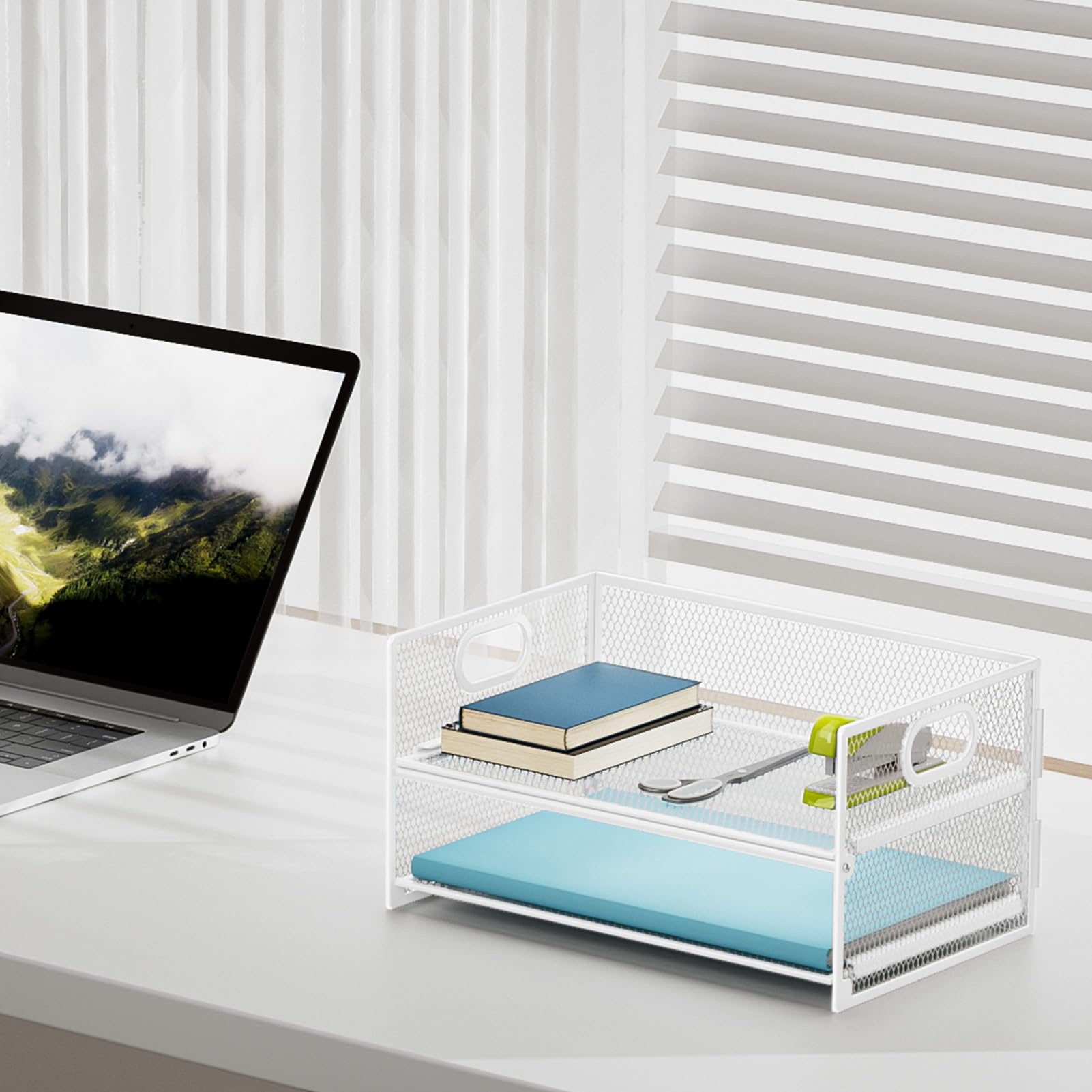 Marbrasse 2 Tier Paper Organizer Letter Tray, Mesh File Organizer with Handle, Paper Sorter Desk