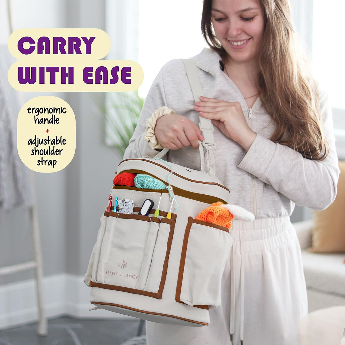 Hearth & Harbor Crochet Bag Organizer – Durable Knitting Bag, Yarn Organizer for Accessories and