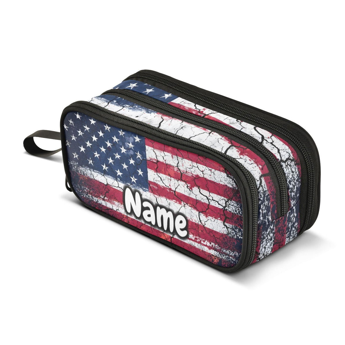 BOENLE Custom Retro American Flag Pencil Case Box Boys Girls Personalized Name Large Pencil Pouch