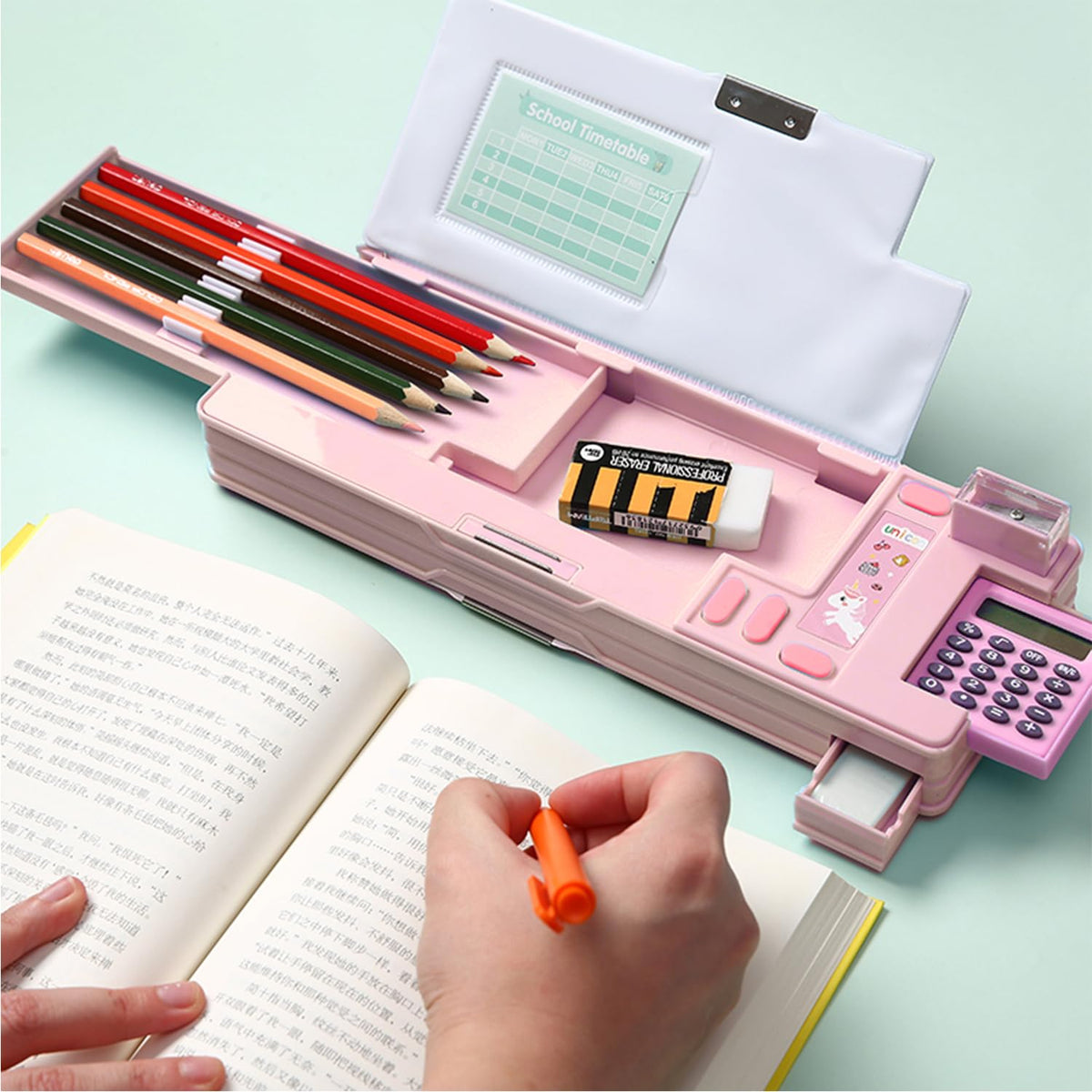 Ristpal Pop Up Multifunction Pencil Case, Cute Cartoon Pen Box Organizer Stationery with