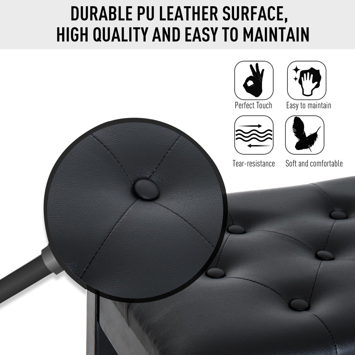 HOMCOM Piano Bench with Faux Leather Padded Cushion, Black
