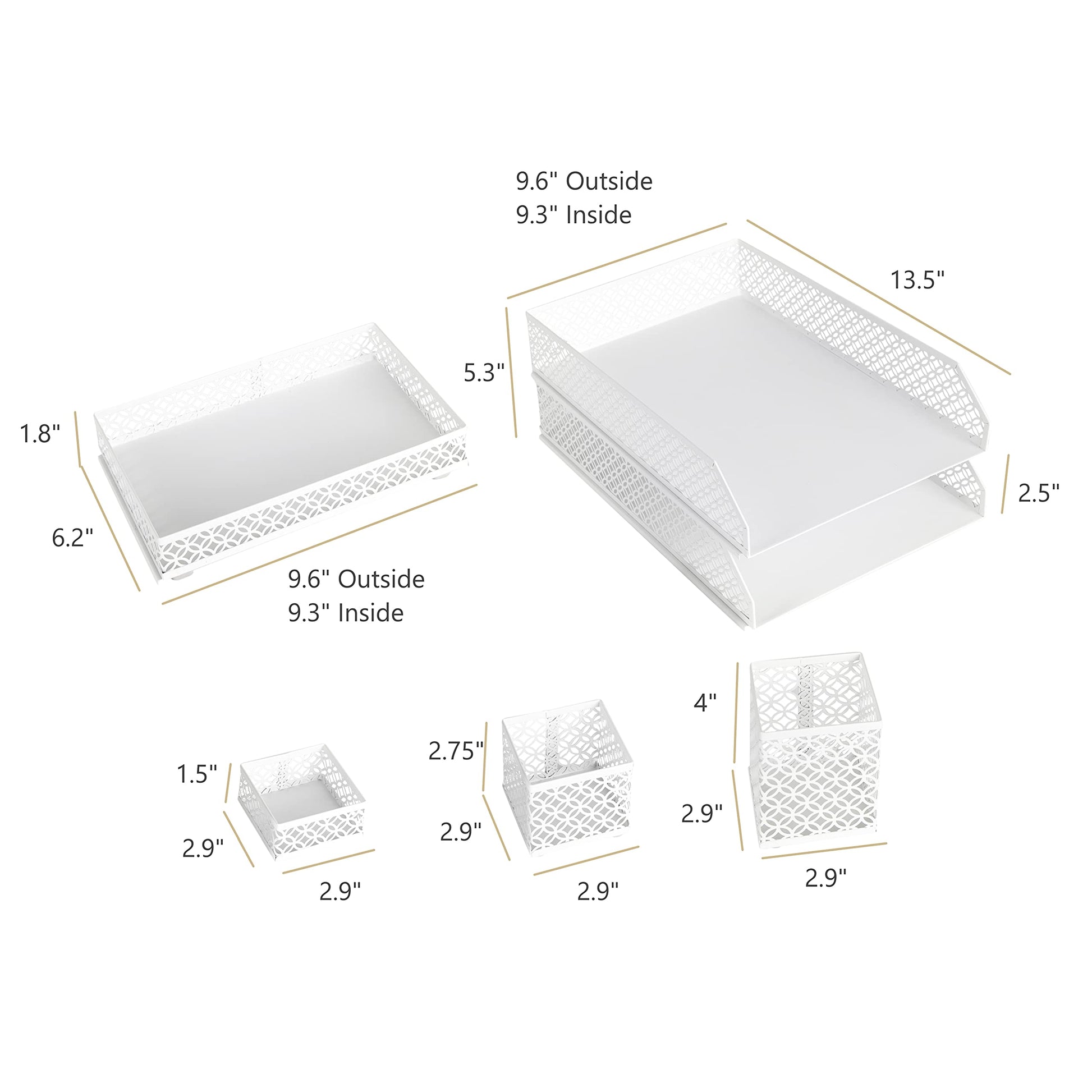 BLU MONACO | White Desk Organizer Set | 6 Piece Metal Desk Organizer with Pen Cup, Accessory Trays