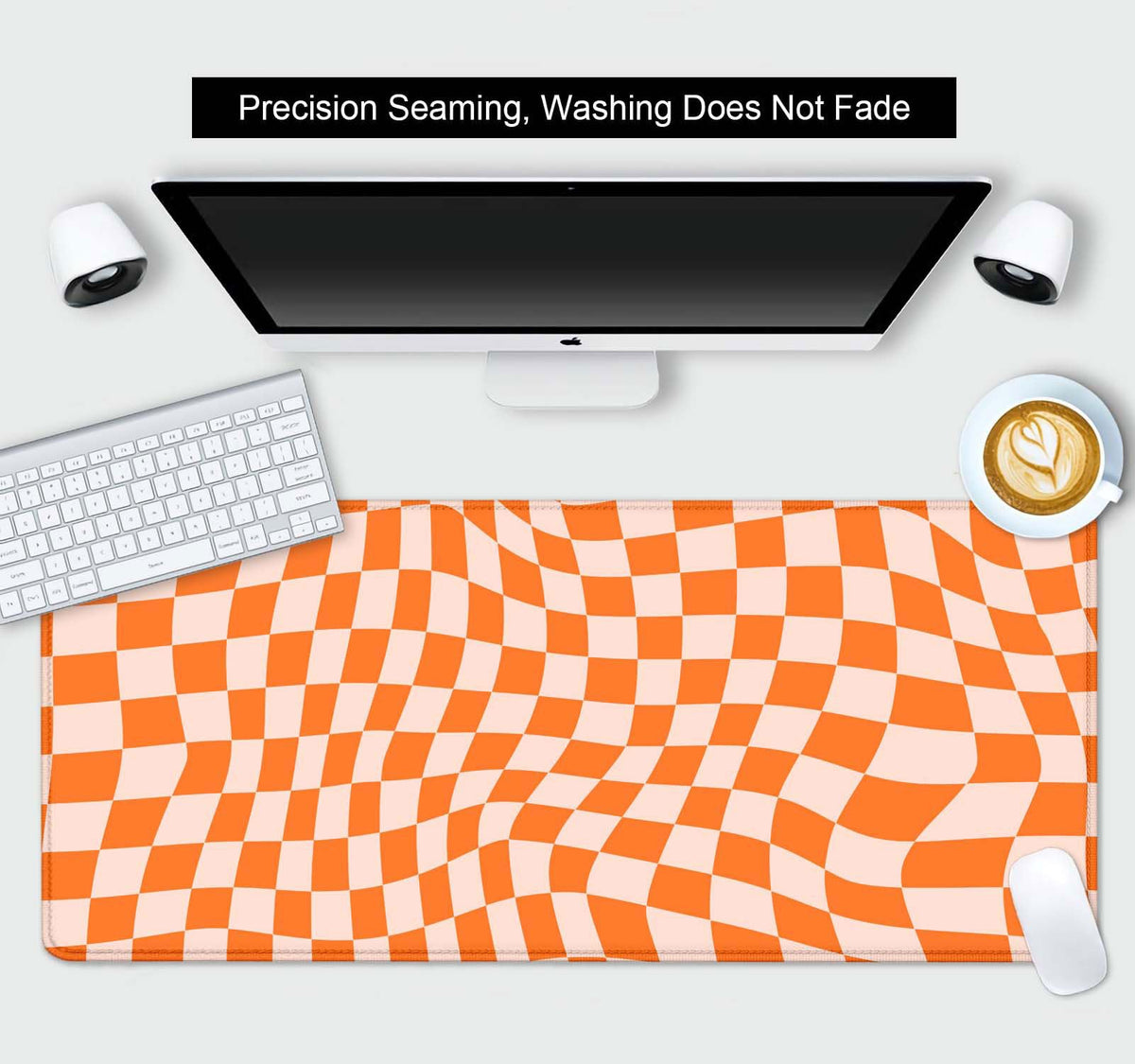 SXCKANG Orange Checkered Large Mouse Pad, Boho Pink Desk Mat Pad, Extended Kawaii Mousepad Stitched