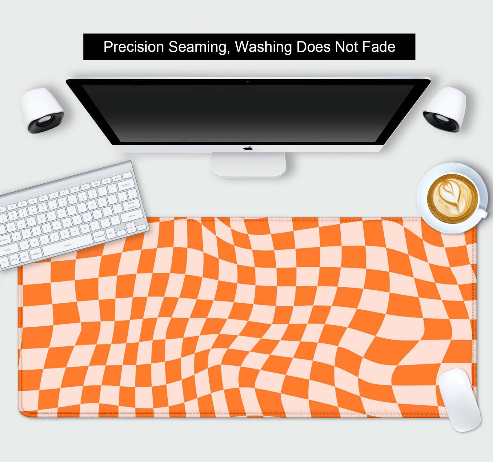 SXCKANG Orange Checkered Large Mouse Pad, Boho Pink Desk Mat Pad, Extended Kawaii Mousepad Stitched