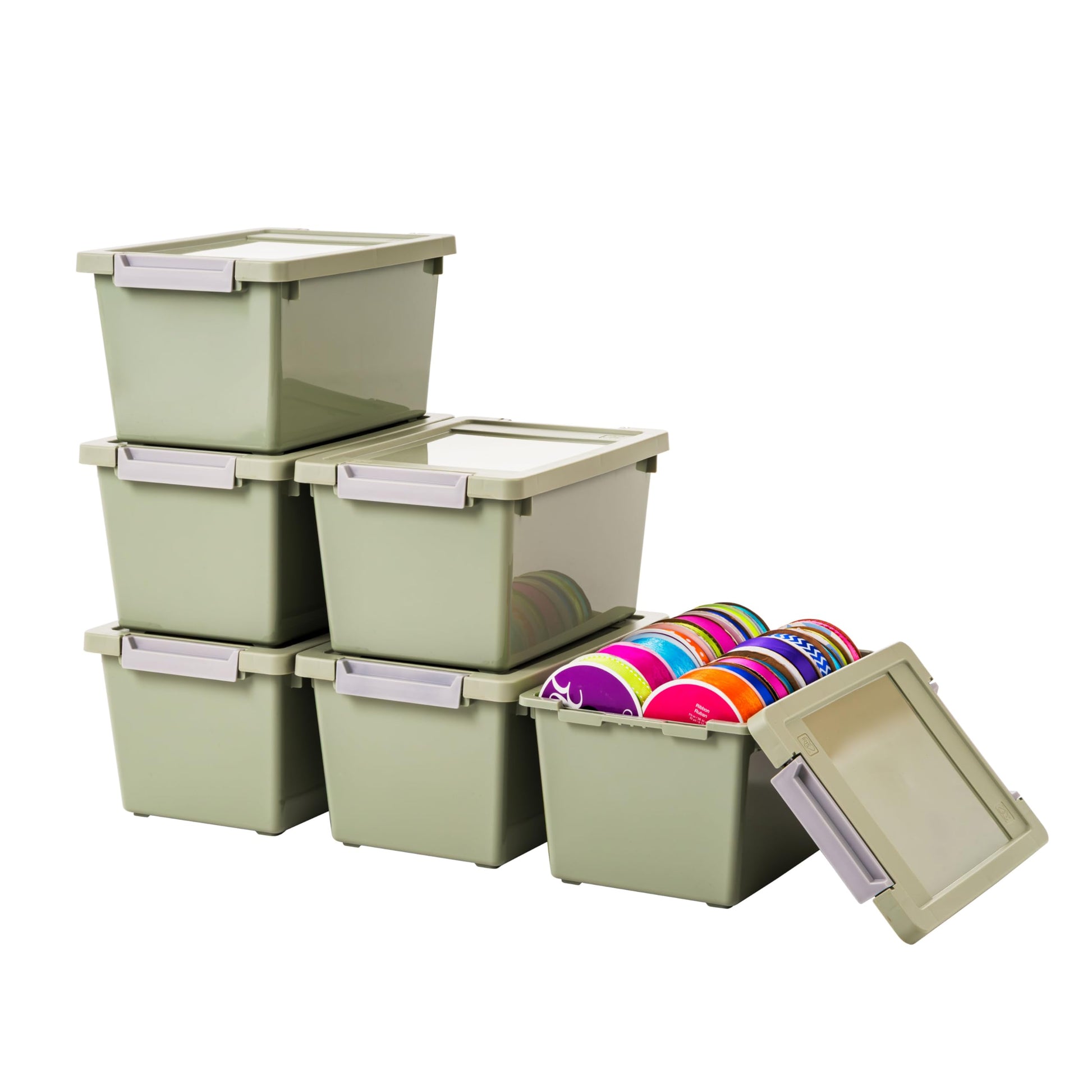 IRIS USA Storage Bins with Lids |Made in USA| 4 Qt - (6-Pack) - Sage Green