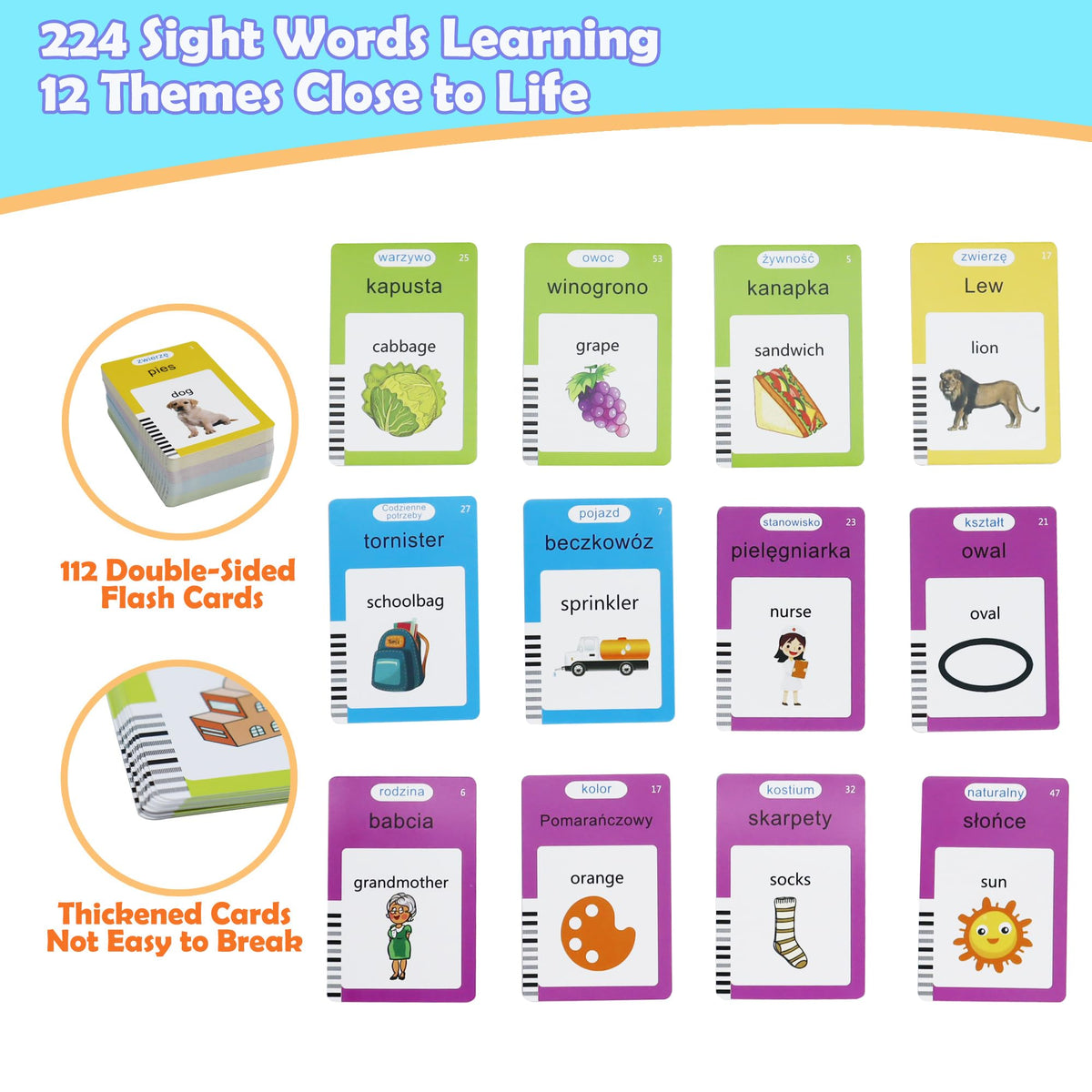 MAYAPHILOS 224 Sight Words Polish and English Talking Flash Cards