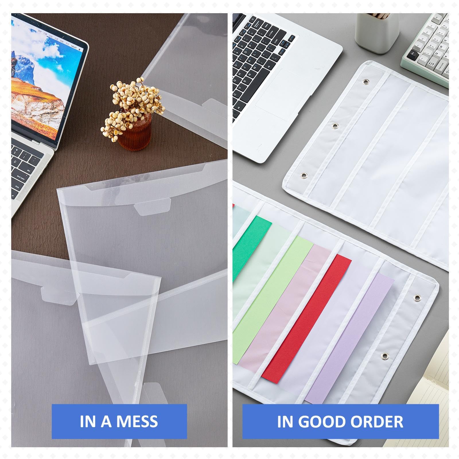 Henoyso 2 Pcs Hanging Wall File Storage 10 Pocket Paper Organizer, White
