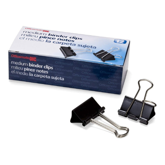 Officemate Medium Binder Clips, Black, 12 count (Pack of 12)